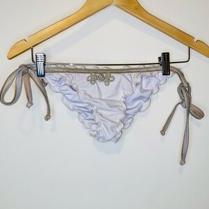 Aqua Bendita 100% Cotton Silver/White Side Tie Bikini Bottom Size S